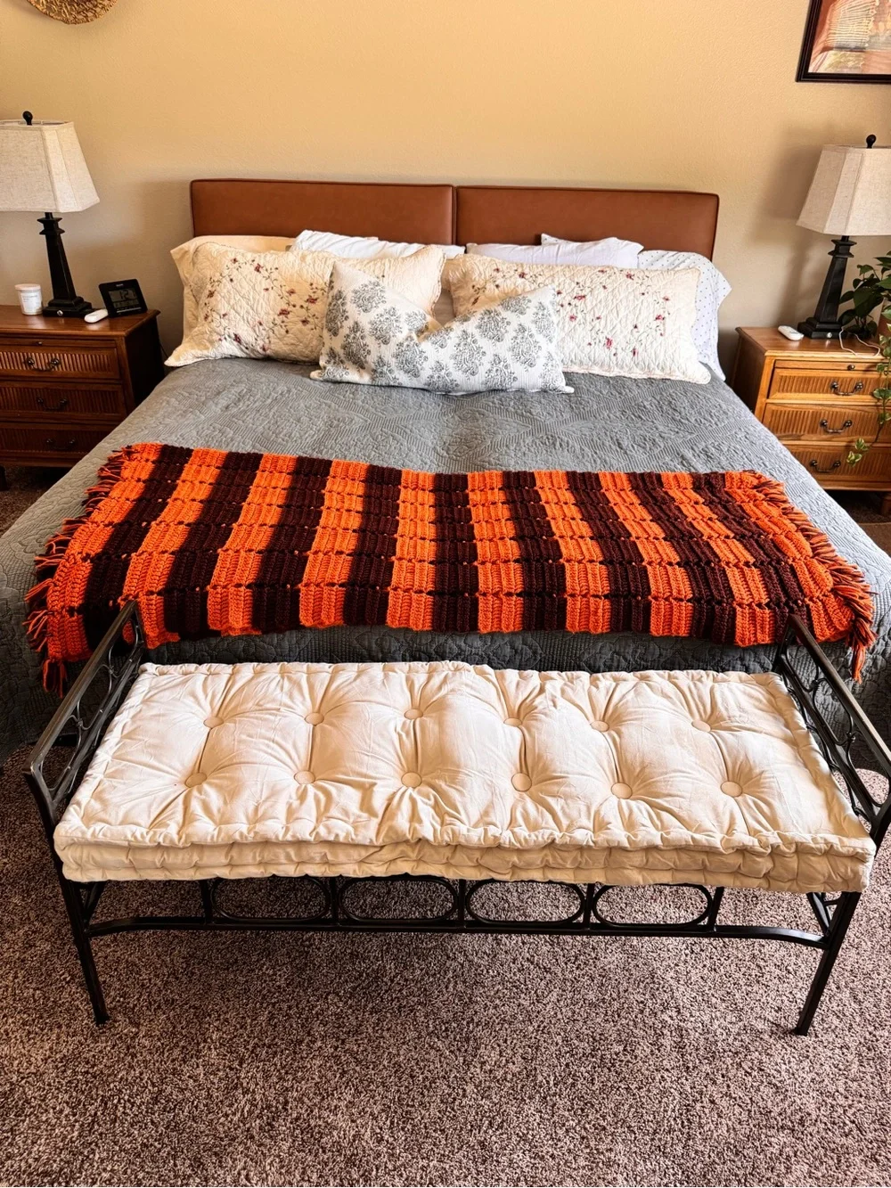 Handmade Orange and Brown Crochet Throw Blanket by